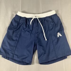 Athletic Shorts Mens Medium Blue White Drawstring Waist Zipper Pocket Gym A Logo